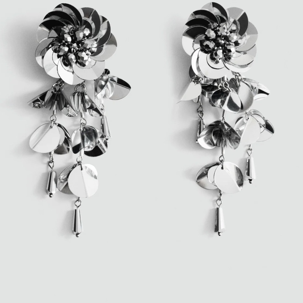 Silver Floral Statement Earring Mango
